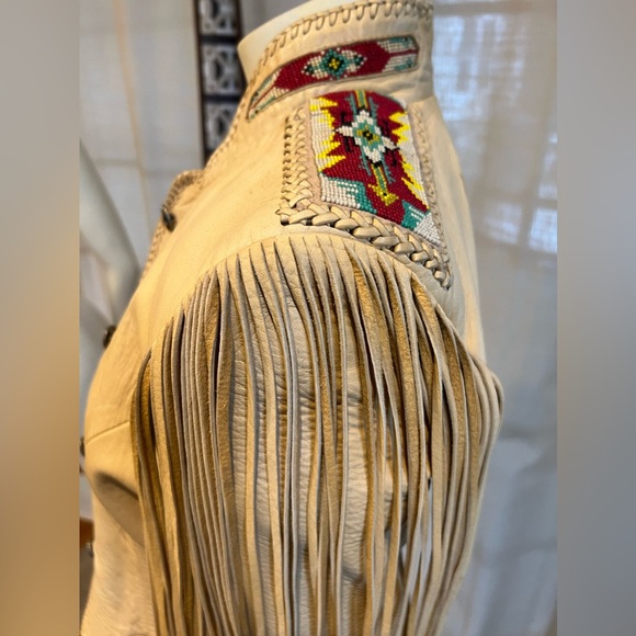 Ren Ellis Southwest Beaded Women Leather Jacket with Fringe - Picture 5 of 12